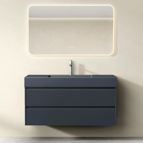 Mai & Mai Waschtisch mit Unterschrank Waschbeckenunterschrank 120x48x63cm | Badmöbel-Set mit 2-Schubladen in Anthrazit matt inkl. Waschbecken Anthrazit und LED-Badspiegel Deep