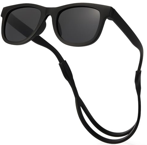 LOJUDI Baby Sonnenbrille 0-24 Monate - Polarisierte mit Silikonband Flexibel Einstellbar Silikonrahmen für Sonnenbrille Baby 0-2 Jahre UV Schutz-Schwarz/Schwarz