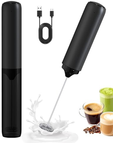 Soenglyun Rechargeable Milk Frother Handheld Foam Maker, Black