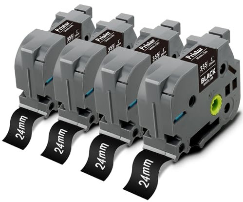 Pristar Kompatible Schriftband Ersatz für Brother TZe-355 TZe355 TZ-355 TZ 24mm für Brother Beschriftungsband PT-P700 2430 D600 D600VP 9700PC P750W P710BT E500VP Weiß auf Schwarz 4 Pack
