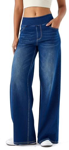 LaiEr Jeans a Gamba Larga Donne, Vita Alta, Gambe dritte, vestibilità Sciolta, Jeans Casual Molto Elastici, Adatto per Yoga, Fitness e Sport di Tempo Libero.(Blu Scuro XL)