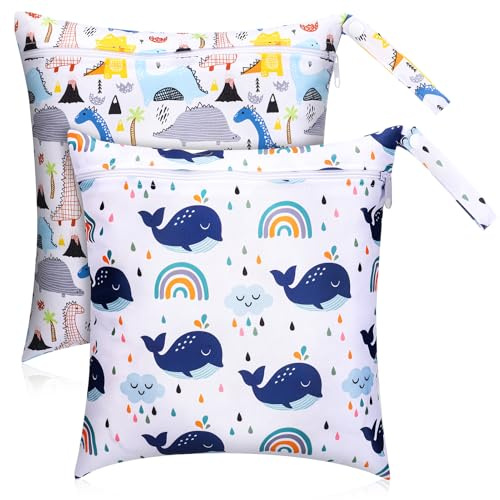 GSrenyu 2 Pcs Wet Bag for Swimming,Waterproof Baby Wet Bag,Reusable Nappy Bag Organiser,Washable Wet Dry Bag for Swimming Camping Travel Beach