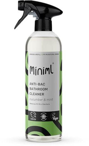 Miniml Anti-Bac Bathroom Cleaner 750ml Spray - Cucumber & Mint Scent, Removes 99.9% of Bacteria, Cruelty-Free, Vegan, Natural & Plant-Based Powerful Anti-Bacterial Cleaning Formula