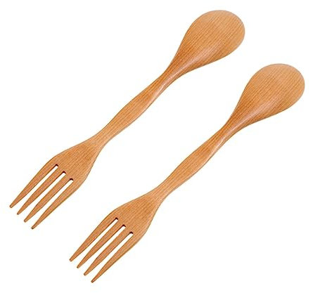 UPKOCH 2Stücke Teiliges Holz Spork Für Umweltfreundliche Im Japanischen Originalfarbe Geschirr Für Kleinsten Spork Für Gesundes