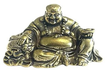 WOO MANTO Lachender Buddha Statue aus Messing, 4 x 2,6 x 2,2 cm, 50-52g, Maitreya Buddha Figur mit großem Bauch