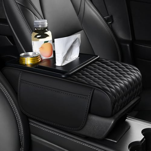 ST SoleMe.Tc Multifunctional Car Armrest Cushion with Cup Holder & Storage Pocket & Tissue Box, 5-In-1 Arm Rest Cover Pad for Car Accessories Interior, Water Ripples, Black