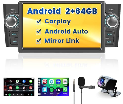 [2+64GB] Hikity Android 15 Autoradio für FIAT Punto 2005-2009, FIAT Linea 2007-2011 mit Carplay Android Auto Mirrorlink, 7 Zoll Kapazitive Touchscreen mit WiFi GPS Navi FM Bluetooth