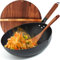 BrBrGo Padella wok in acciaio al carbonio, 33 cm, set di 5 padelle con coperchio in legno, senza rivestimento chimico, fondo piatto, per tutti i fornelli