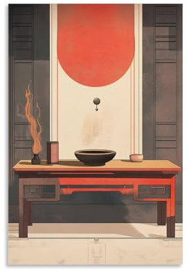 LMLZZZWD Minimalistische taoistische Schrein-Illustration für achtsame Wohnkultur, zeitgenössische Wandkunst, Wandbild, dekoratives Poster, 30 x 45 cm
