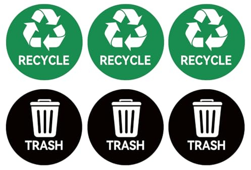 Verazquy 6Pcs Recycling Stickers for Bins Self Adhesive, Recycle Sign Waterproof Recycling Bin Sticker for General Waste Mixed Indoor/Outdoor Use Recycle Labels(Green/Black)
