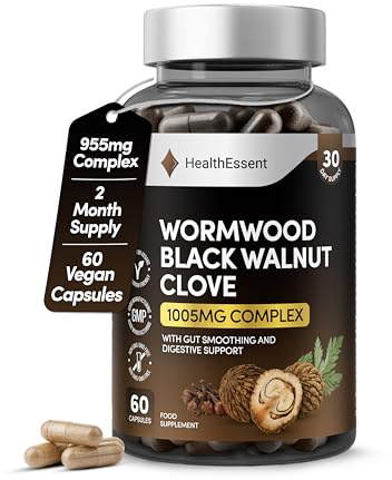 HealthEssent Wormwood Black Walnut Clove 6-in-1 Cleanse 1005mg 60 Vegan | + Pumpkin Seed, Slippery Elm & Papaya | Plant-Based 6-Herb Formula for Adults | 60 Vegan Capsules, 30 Day Supply
