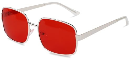 LLMSIX Red Lens Rectangle Sunglasses for Women Men Vintage Rectangle Sunglasses Fashion Sun Glasses 90’s Vintage Protection Square Flat Frame Trendy Shades