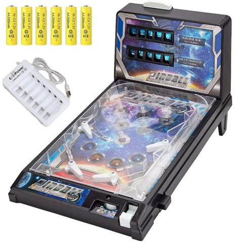 VOIRDA Electronic Arcade Pinball Light & Sounds Mini Table Pinball Machine Compact Portable Desktop Game Set Battery-Operated for All Ages Family Fun