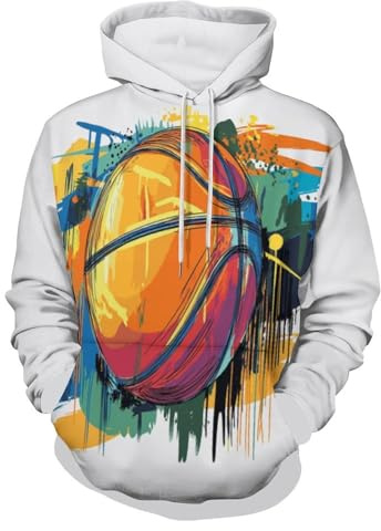 HZCRAES Unisex 3D Kapuzenpullover Hoodie Mit Einfacher Basketball, Große Größen Lässiger Sweatshirt Mit Lustige Graffiti Schwarz Taschenpullover, S Bis 6XL, Langärmelig Streetwear Kapuzenjacke