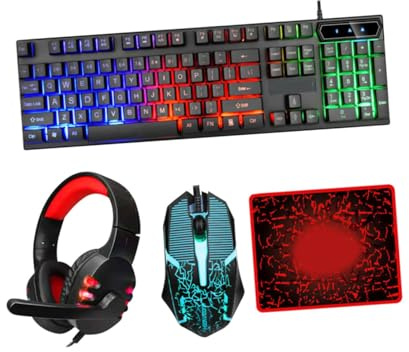 COHEALI Gaming Keyboard Mouse Headset Combo Stylish Fashionable High Performance Stable Characteristics Wired for Home Office Use Black