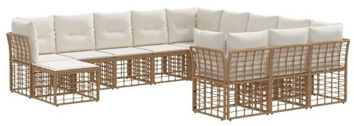 vidaXL Outdoor-Sofagarnitur 12 pcs Natürlich und Cremweiß Polyester, Outdoor-Sitzgruppe, stylische Gartenmöbel, modulares Design, höhenverstellbare Füße, gemütliche Lounge für die Terrasse