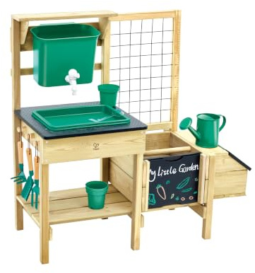Hape Kinderpflanztisch aus Holz – Gartenspielzeug Set mit Pflanztagebuch, Gießkanne & Werkzeug – Hochbeet & Kräutergarten für Kinder ab 3 Jahren