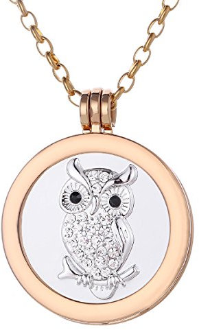 Morella Halskette Damen Gold 70 cm Edelstahl mit Amulett und Coin 33 mm in Schmuckbeutel Eule Silber
