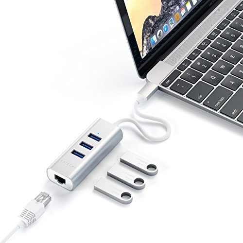 SATECHI Adattatore hub USB C Satechi, adattatore USB C con 3 porte USB-A 3.0 e porta Ethernet, per MacBook Pro/Air M1 M2 M3, Dell, HP, Surface, iPad, iPhone 16/15 - Argento
