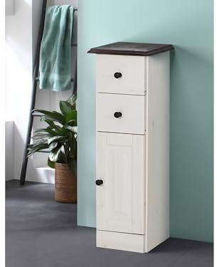 Dorel Home Furnishings Cornelia | Badezimmerschrank mit 2 Schubladen und 1 Tür aus weiß lackierter Kiefer
