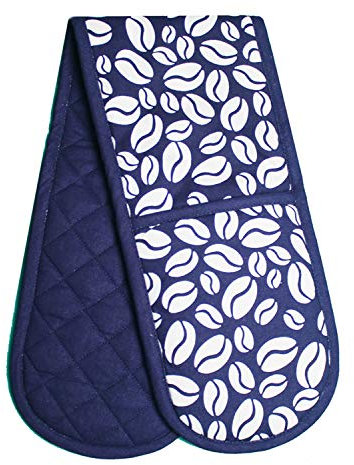 Prime Homewares Navy Blue Bean Design Pot Holder, Oven Glove, Tea Towels, Apron Navy Blue Bean Design (Double Oven Glove)