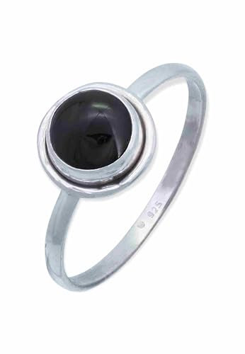 mantraroma Ring Silber 925 Damen Onyx Edelstein schwarz schlicht modern