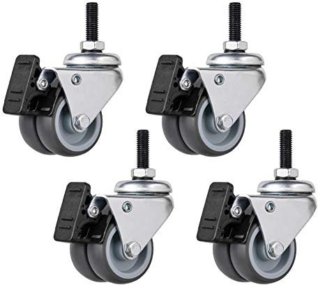 4 Möbel Rollen Gewinderollen M6 2 Zoll 50 mm Doppelrad Hochleistungsrollen 200 kg Leise TPR Gummi Lenkrollen mit Bremse Stahlhalterung Für Krippe Babybett Bürostuhl Tabelle Wagen Industrietransport