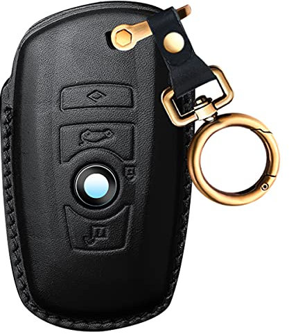 Intermerge Für BMW Schlüsselanhänger Hülle, Schlüsselhülle aus echtem Leder - Schwarz - Large