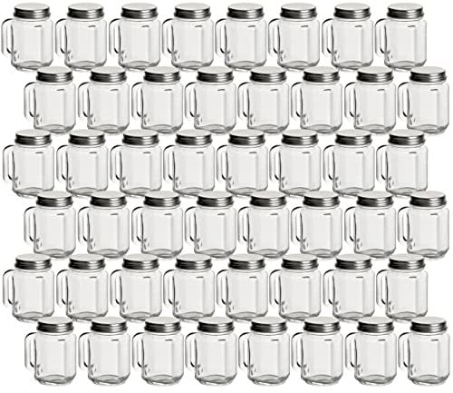 gouveo Set di 48 mini bicchieri, 30 ml, con tappo a vite, colore argento, con manico a vite, per compleanni, feste, matrimoni