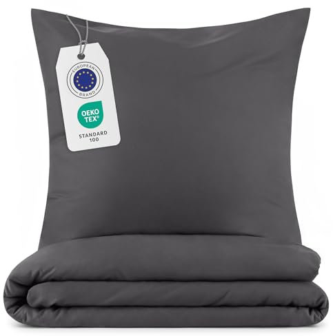 Blumtal Housse de Couette 220x240 cm + 2X taie d'oreiller 65x65 cm - Parure de lit 220x240 certifié Oeko-TEX - - Anthracite