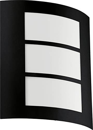 EGLO Außen Wandlampe City, 1 flammige Außenleuchte, Wandleuchte aus verzinktem Stahl in Schwarz und Kunststoff in Weiß, Außenlampe E27, IP44