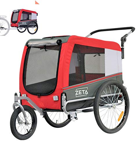 Papilioshop Zeta – 2-in-1 Fahrradanhänger und Kinderwagen für Hunde und Haustiere, Klappbar, Leicht und Stabil, Perfekt für Tiertransport und Spaziergänge (Rot M)
