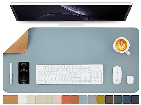 Kork Schreibtischunterlage - Doppelseitige Schreibtischauflage für Büro und Zuhause - Als große Mausunterlage und Schreibtischmatten auf Schreibtischen（Hellblau、90cmx43cm）