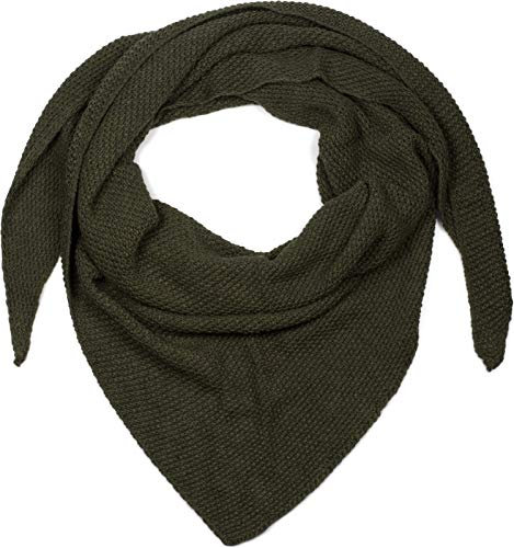 styleBREAKER Damen Strick Dreieckstuch | Weiches Schultertuch mit Reiskorn Muster | Unifarbenes Dreiecktuch aus Wolle Mix | Made in Italy | 190 x 72 cm, Farbe:Oliv