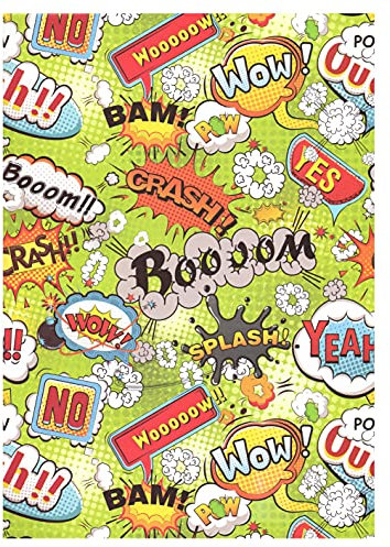 ARKRAFT Geschenkpapier Set 3 Blatt XXL 90 x 65 cm Verpackung ohne Kunststoff Papier FSC WOW CRASH BOOM (18-8678)