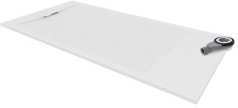 i-flair SMC POLAR Duschwanne 180x80cm, extra flache und robuste Duschtasse 26MM aus langlebigem SMC mit ANTI-Rutsch-Oberfläche In Schieferoptik/Steinoptik inkl. Ablaufgarnitur mit Deckel - Weiß