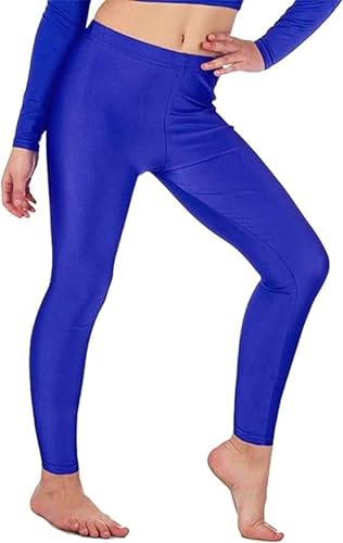 KIKFIT Leggings de Lycra para niñas Pantalones elásticos de Ballet elásticos sin pies para Gimnasia de Danza Brillante (Azul Real, 11-12 Años)
