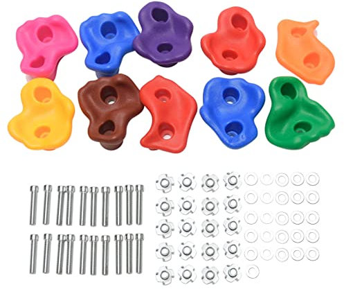 Jiakalamo Rock Climbing Holds for Kids, 10pcs Climbing Grips Set with Mounting Screws and Hardware, Multicoloured Wall Climbing Stones for Indoor Outdoor Playground Kids Adult Use