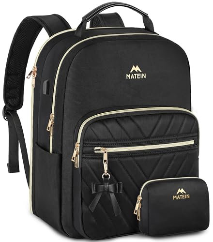 MATEIN Damen Rucksack Mittelgroß, 17,3 Zoll Laptop Rucksack Damen Viele Fächer Große Kapazität Schulrucksack Teenager Diebstahlsichere 2 in 1 mit USB Ladeanschluss für Stadt Reisen, Schwarz