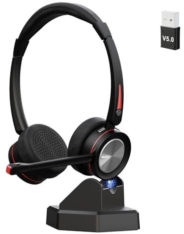 MAIRDI Wireless Headset with Microphone for PC, 5.2 Bluetooth Headset with Mic Noise Canceling for Truck Driver Office Call Center, 40H Play Time, Bluetooth Phone Headset for Work Teams Skype Zoom