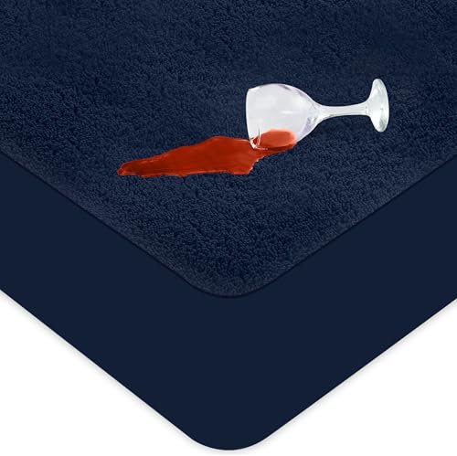 Utopia Bedding Matratzenschoner 90 x 200 x 30 cm Wasserdicht, Oeko-TEX Zertifiziert Matratzenauflage Atmungsaktive, Matratzenschutz, Rundum Elastisch Marineblau