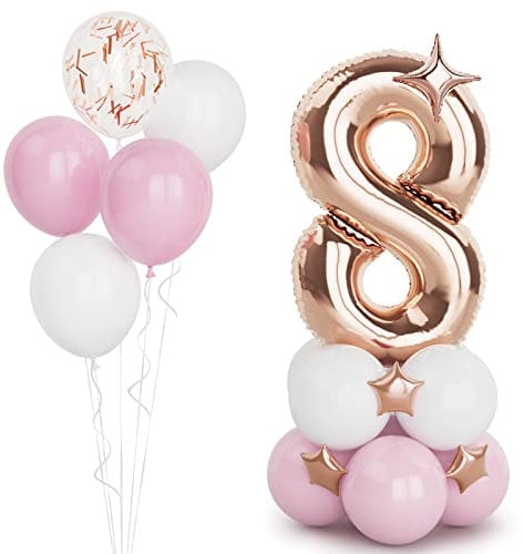 Rose Gold 8 Balloons,40 Inches Number 8 Balloons with Confetti Balloon,Large Helium Foil Mylar Digital Balloons for Girls Women Birthday Party Decorations Wedding Anniversary Engagement Supplies