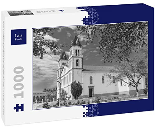 Lais Puzzle Sao Tome, die schöne weiße Kathedrale im Zentrum, Sao Tome und Principe in schwarz weiß 1000 Teile