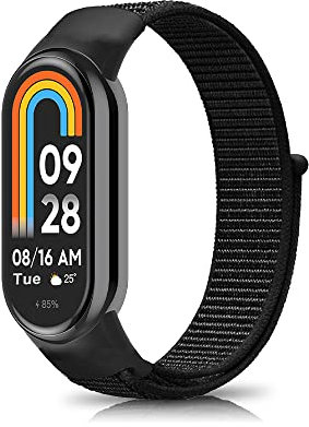 Niboow Armband für Xiaomi Smart Band 9 / Xiaomi Smart Band 8, Männer und Frauen Nylon Solo Loop Einstellbar Klettverschluss Ersatzband Armbänder für Xiaomi Mi Band 9 / Xiaomi Mi Band 8 - Schwarz