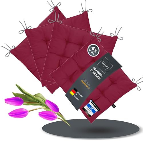 LILENO HOME 4er Set Stuhlkissen 29 Bordeaux (40x40x6 cm) - Sitzkissen für Garten, Küche oder Esszimmer - UV-beständige Indoor u. Outdoor Stuhlauflage als Stuhl-Kissen (Linda FUM)