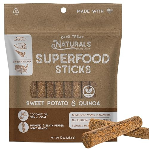 Dog Treat Naturals Superfood Sticks, Sweet Potato & Quinoa, 10oz Bag | Dog Chew Sticks | All-Natural, Pet Training Treats | Joint-Skin-Coat Health | USA Made