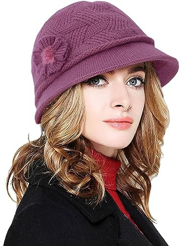 CheChury Strickmütze Damen Wollmütze Grobstrick Wintermützen Warme Frauen Beaniemütze Retro Fedorahüte Frauen Glockehut Kaschmir Mütze Damen Bowler Hut Winter Strickmütze mit Schirm Melone Hut,Hot
