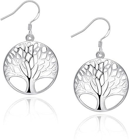 GLLBTPT Tree of Life Earrings for Women Silver Plated Earrings Dangle Drop Statement Earrings for Women Teen Girls