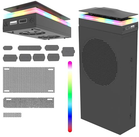 Cooling Fan Compatible with Xbox Series S 1TB, Dustproof Fan Cooling System Compatible with Xbox Series S with 3 Speed and 7 Modes RGB Light Strip, Low Noise, Dust Filter, 2 USB Port, Black