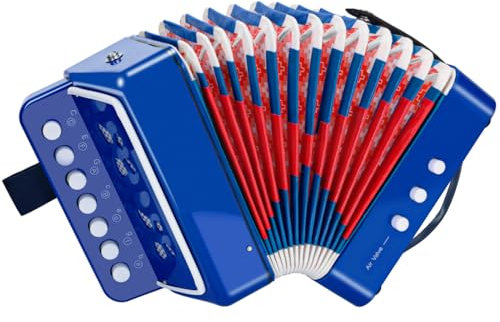 Acordeón Infantil, Acordeón de 10 teclas con correas, Instrumento musical de acordeón regalo para principiantes, Acordeon instrumento musical adultos y niños de más de 3 años, Azul